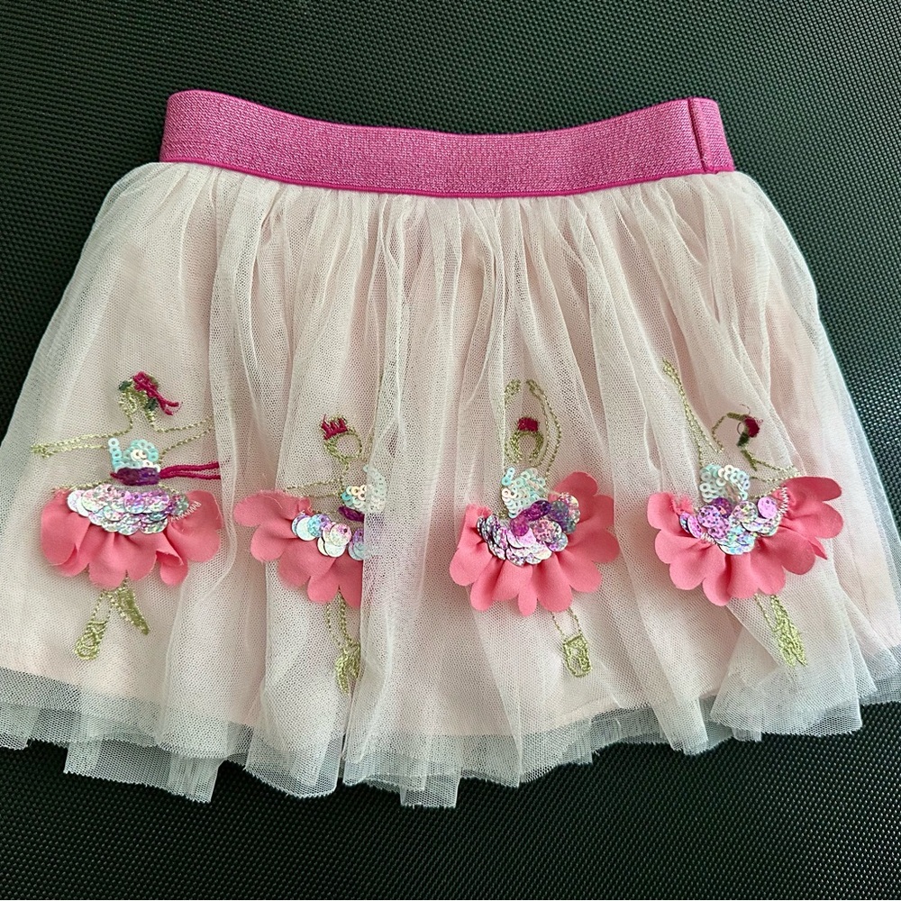 Pink Tulle Skirt with Ballet Dancer Appliques